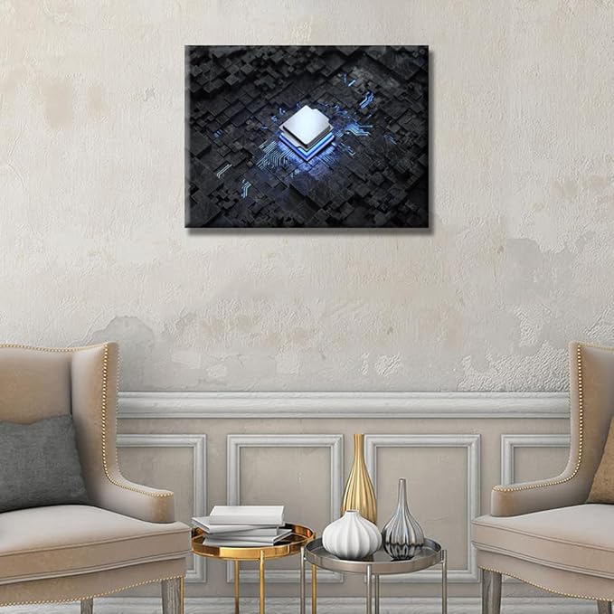 LSIUHWUWI Wall Decor Central Computer Processors CPU Pattern Artwork Pictures Wall Decor for Living Room 1 Piece Contemporary Home Decor Print on Canvas Ready to Hang 12X16 INCH