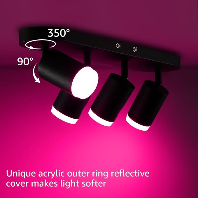 LEONLITE Smart LED Track Lighting, WiFi RGB Ceiling Lighting Kit, 4 Head Black Track Light with Remote, APP Control, Compatible with Google Home/Alexa/Siri, 16 Million Colors, 2400-5000K Dimmable, 30W