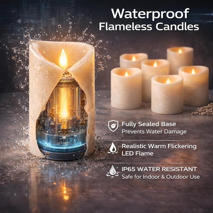 Enido Flameless Candles with Remote, 9 PC Outdoor Waterproof Battery Operated LED Pillar Candles, Flickering Electric Candles with Timer, 3" x 4" 5" 6" for Lantern, Patio, Wedding, Easter