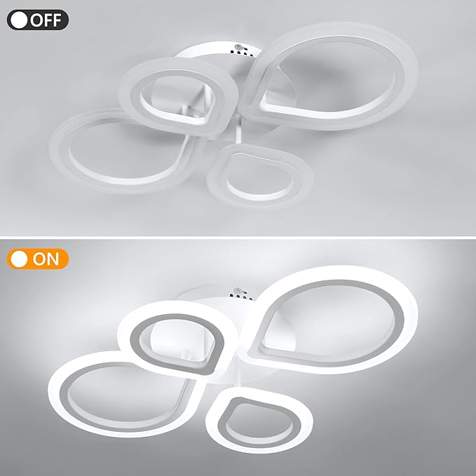 DELIPOP Modern LED Ceiling Light, 6500K Flush Mount Ceiling Light, 4 Rings Ceiling Light Fixture for Living Room Bedroom Kitchen