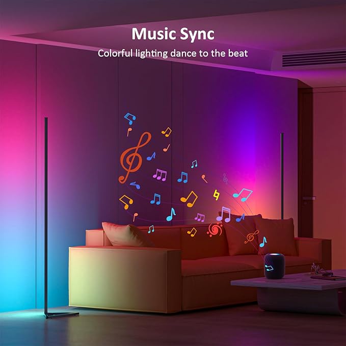 MIHEAL RGB Floor Lamp,16 Million Colors LED Floor Lamps 56" Lamps for Living Room with Music Sync,Standing Lamp with App and Remote Control,Gaming Ambient Lighting Corner Lamp Bedroom Decor