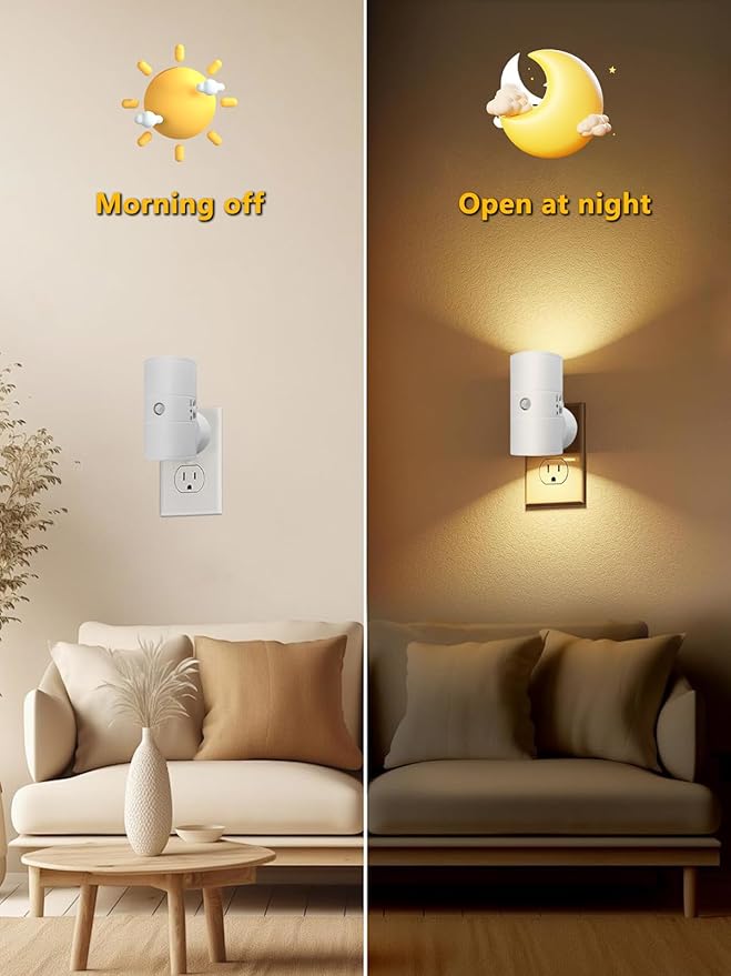 LED Night Lights Plug into Wall with Motion Sensor & Dusk to Dawn Sensor,3000K Warm White, Modern Plug in Nightlight for Bathroom, Hallway, Stairs (White)