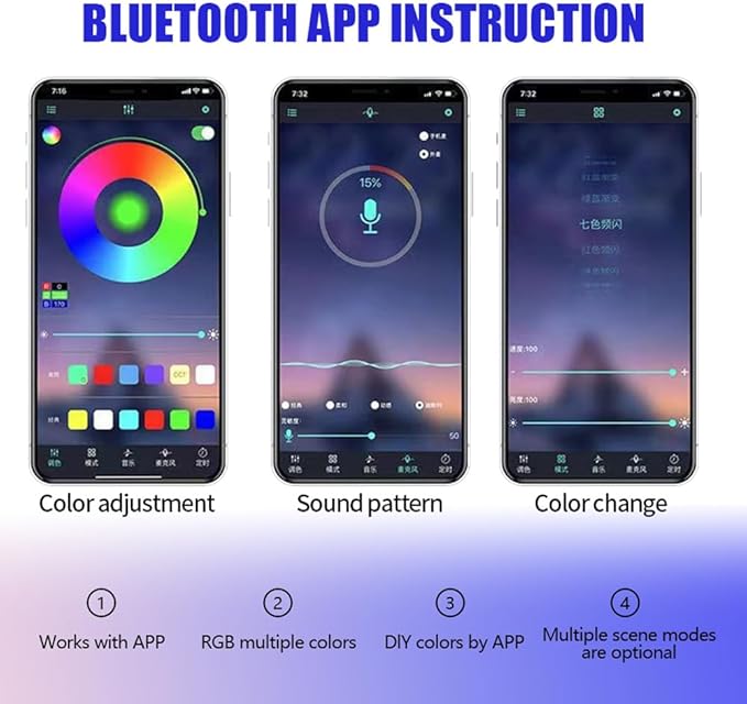 Car Led Interior Lights, 48 LED Multi Color Strip Light Under Dash Lighting Kit with APP Control, 12V Vehicle RGB Smart Music Sync Color Change Lights, Car Accessories (USB+APP)