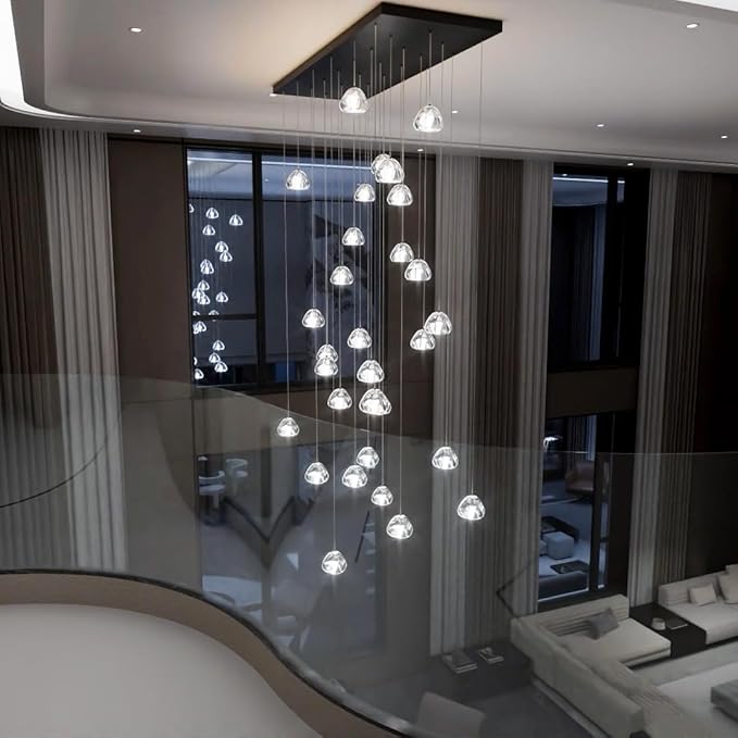 W47.2 x D15.7 x H157 Glam Chandelier Rectangular Chandeliers Bubble Crystal Pendants Light Fixture Dimmable High Ceiling Large Light Black