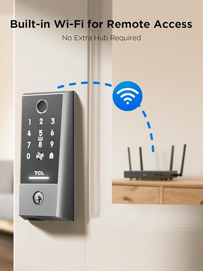 TCL Wi-Fi Smart Lock D2 Plus, Fingerprint Door Lock, Keyless Entry Security Electronic Deadbolt for Front Door, Built-in Doorbell, Compatible with Alexa, Auto Lock, Easy Install