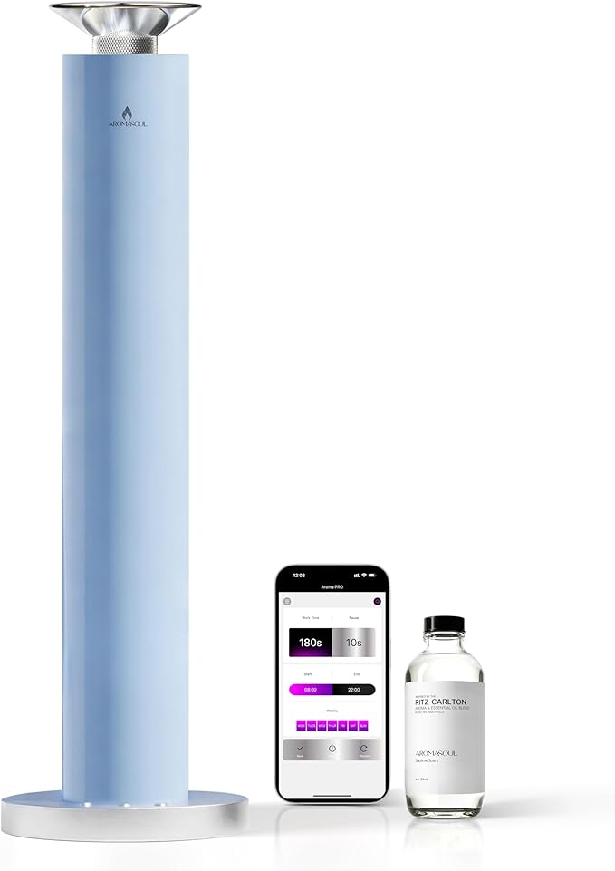 Wireless Rechargeable Hotel Scent Diffuser Starter Kit - Alloy Atomization System,Waterless Oil Diffuser, 1500 Sq Ft Coverage, Including 120ml Essential Oil, for Home, Large Room, Spa, Pastel Blue