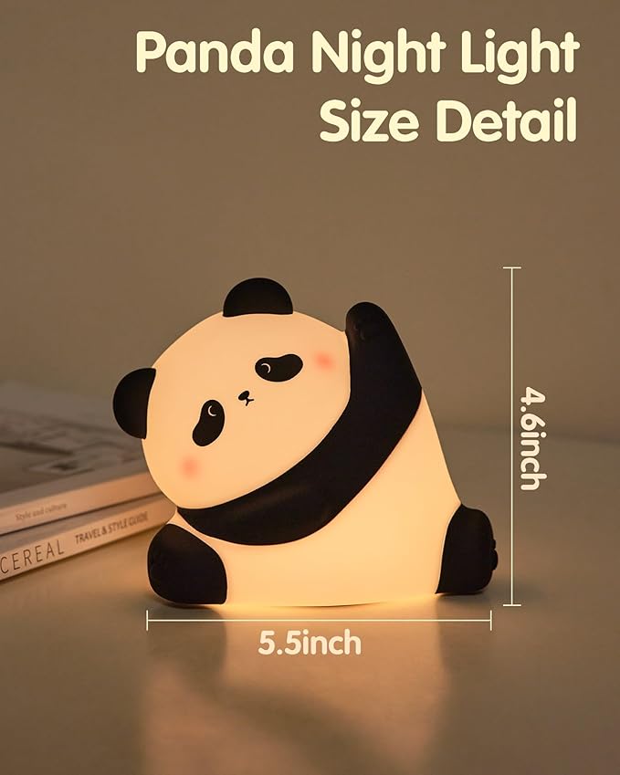 Panda Night Light, Rechargeable 3 Level Dimmable LED Squishy Nursery Nightlight, Food Grade Silicone Animal Night Lamps Cute Bedside Touch Lamp for Breastfeeding Holiday Gift for Boys & Girls