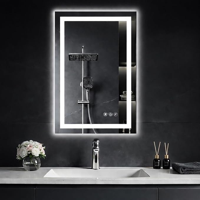 20"x 28" Led Mirror for Bathroom with Front Light and Backlit, Dimmable, 3 Colors Led Mirror, Memory Function, Anti-Fog, Led Vanity Mirror for Wall, Tempered Glass, Shatter-Proof