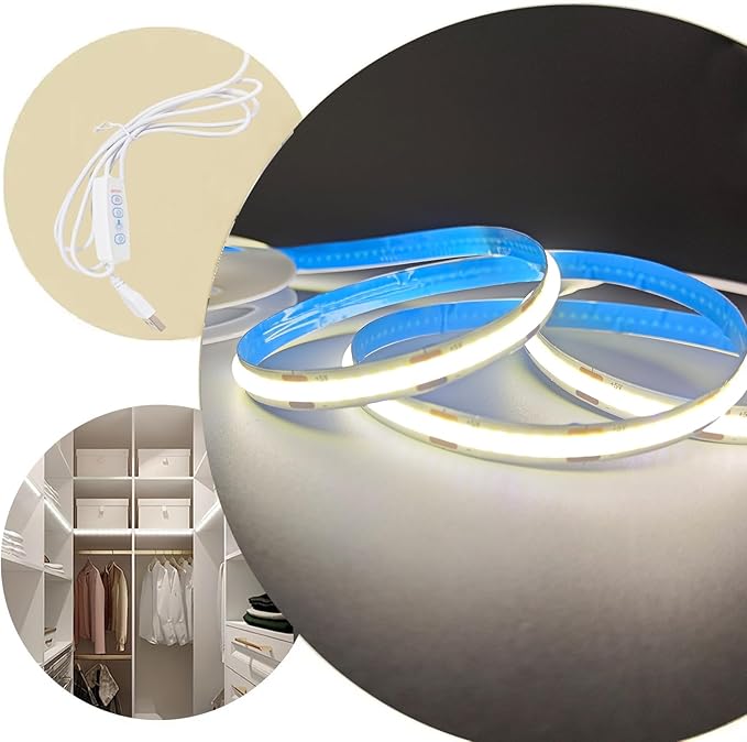 COB LED Strip Lights White 3.28ft, 5V Dimmable LED Light Strip, Flexible USB Light Strip for Cabinet, TV Backlighting, Bedroom, Kitchen, Home DIY Lighting