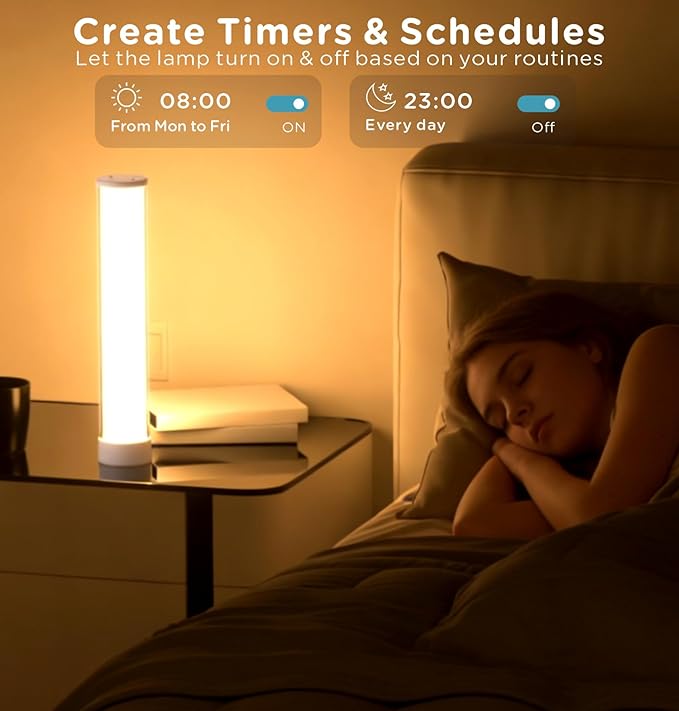 Cordless Table Lamp, RGB 16 Million Colors Rechargeable 1500LM Dimmable APP & Remote Control, Dynamic Sync, Timer & Scene Modes, Portable Ambient LED Light for Outdoor, Gaming Room, White