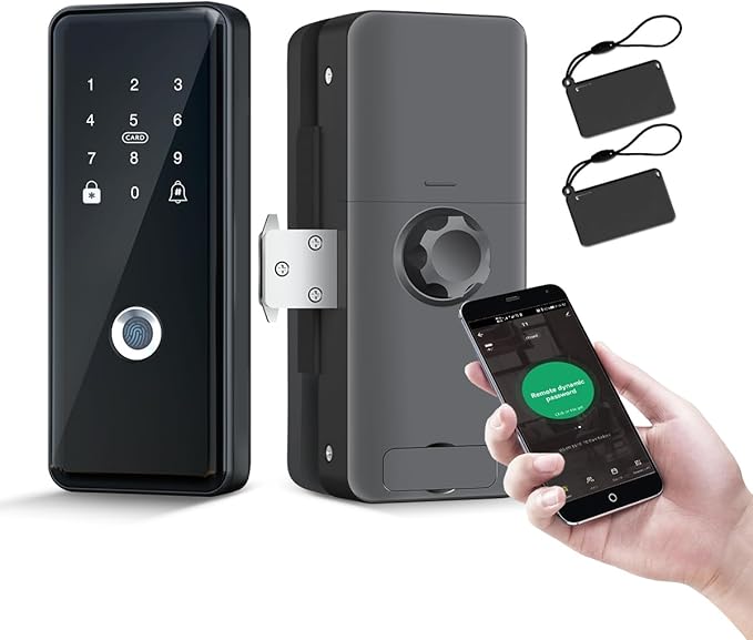 Sliding Swing Door Smart Lock for Glass Door Keyless Entry Digital Door Locks, Fingerprint/APP/Password/Card/Key Five in One WiFi Lock for Office,Home,Hotel,Apartment