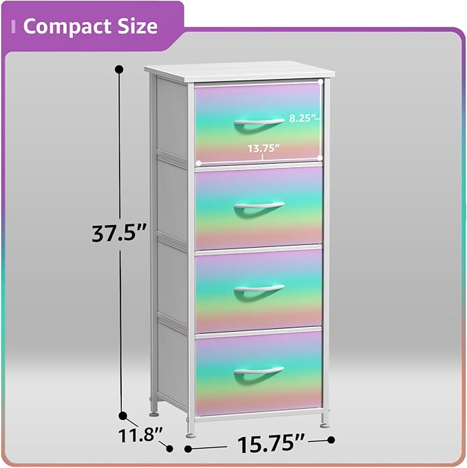 Sorbus Kids Dresser with 4 Drawers - Storage Chest Organizer Nightstand - Steel Frame, Wood Top, Tie-Dye Fabric Bins for Clothes - Wide Furniture for Bedroom, Hallway, Nursery, Closet, & Apartment