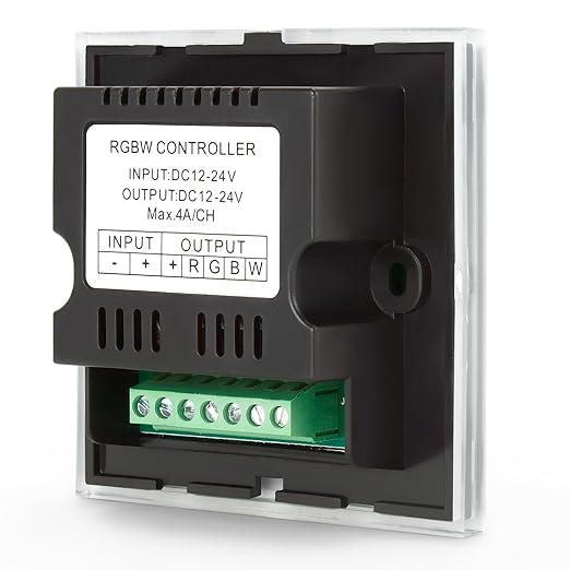 RGBZONE RGBW LED Light Strip Controller, 4 Channels LED Dimmer Controller, Wall- Mounted Touch Panel Dimming Controller for DC12V-24V 16A RGB or RGB+White LED Light Strip(RGBW)