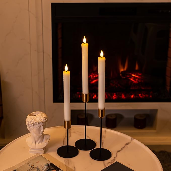 Homemory 24 Pcs Real Wax Flameless Taper Candles with Remote Timer and Dimmer, Battery Operated Candlesticks with Flickering Light, White Window Candles, 9.6 Inches for for Wedding Home Decor