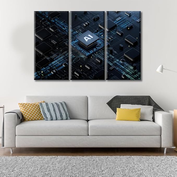 Wall Art for Living Room Circuit Board Pictures Bedroom Wall Decor Artificial Intelligence Concept Wall Paintings for Office Print On Canvas Modern Artwork Stretched and Framed Ready to Hang (42"Wx28"H)