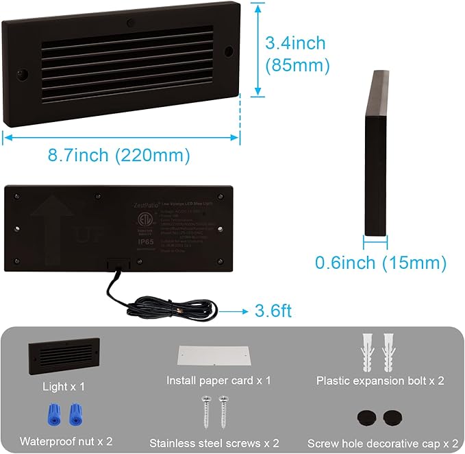Outdoor Stair Lights, 5W 8.7" 12V LED RGB Color Changing Low Voltage Under Deck Stair Lights Wired for Step Deck Fence Outdoor Waterproof, 0.6'' Ultra Thin Surface Mount, Bronze, 12PK