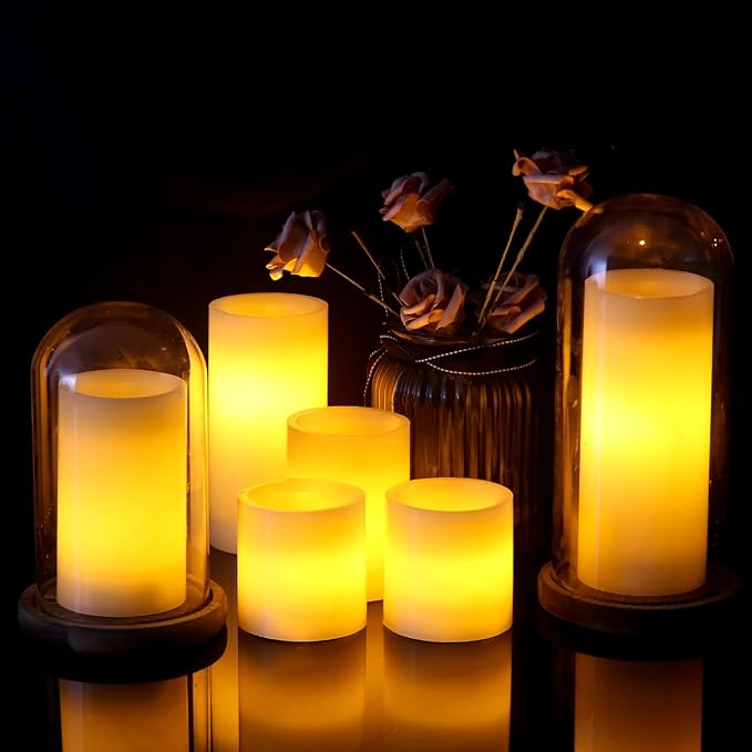 Wondise Flameless Flickering Candles with Remote & Timer, Battery Operated Real Wax with Optical Fiber Wick 6PCS LED Candles for Thanksgiving Christmas Home Holidays Decoration(D3 x H3 4" 5" 6" 7")