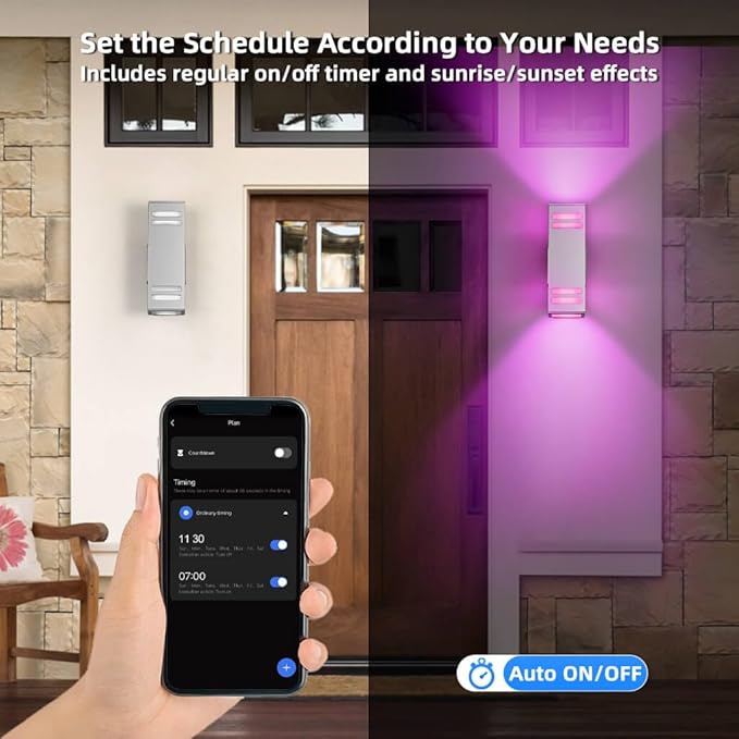 SHIMR Smart Outdoor Wall Lights 2 Pack, RGB Color Changing WiFi & Bluetooth Sconce, Stainless Steel, Dusk to Dawn Sensor, Waterproof Exterior Lighting Fixture with E26 Base, Work with Alexa & Google