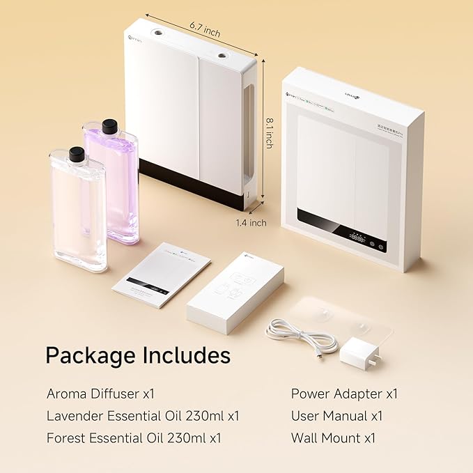 Smart Waterless Essential Oil Diffuser - Aromatherapy Scent Machine for Home & Office, Xiaomi Home APP, Remote Control, Dual Chambers/Nozzles, 2×230ml Oils, Hotel Collection, Wall/Desktop