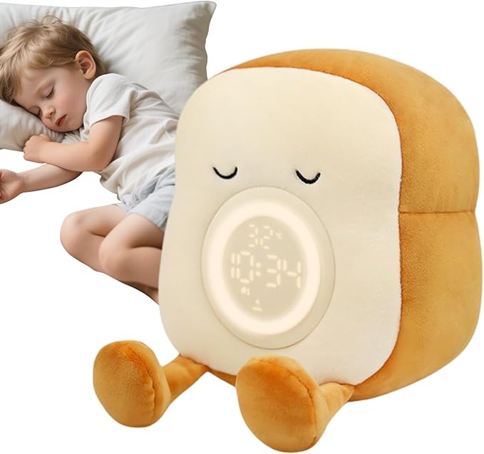 Cute Toast, Digital Alarm Clock Lamp, Bedside Desk Accessory, Rechargeable Plush Nightlight with Adjustable Timer Dimmable Glow, Home Decor Gadget, Bedroom Living Room Office Study Table