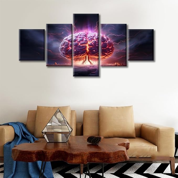 Abstract Human Brain Pictures Wall Art Prints on Canvas Artificial Intelligence Concept Painting Modern Artwork Wall Decor for Bedroom Office Bathroom Decor Ready to Hang, (50"Wx24"H)