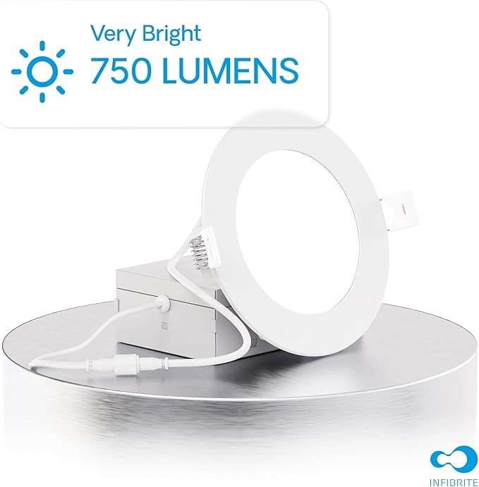 INFIBRITE 4 Inch 2700K Soft White 9W 750LM Thin LED Ceiling Light Kit, Dimmable, Wet Rated (24 Pack)