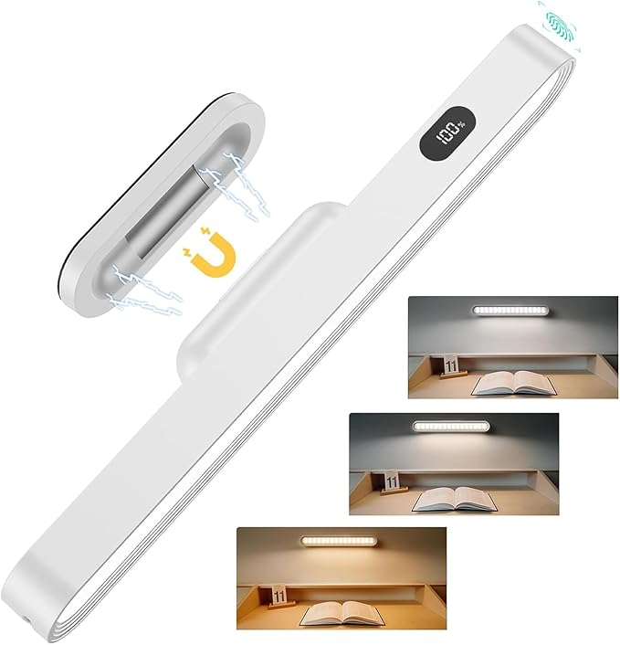 Under Cabinet Lighting, 2600mAh Rechargeable Mirror Light, 3 Colors Adjustable Magnetic Dimmable Closet Lights with Battery Level Display, Wireless Under Counter Lights for Kitchen, Bedside