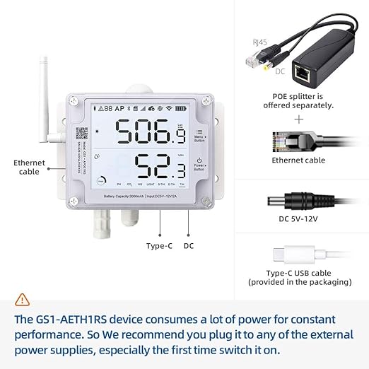 UbiBot GS1-AETH1RS Ethernet & WiFi Temp/Humidity/Illumination Sensor, Data Logger, External Probe, Scheduled Reports, Multiple Alert, Support Local Deployment (2.4GHz WiFi & Ethernet, No Hub Required)