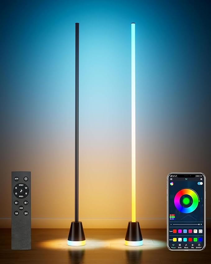 2 Pack Corner Floor Lamp, Smart RGB LED 60 Inch Standing Lamp with 344 LEDs, App & Remote Control, 16 Million Colors & Music Sync for Bedroom, Gaming Room, Home Decor, Modern Ambient Lighting
