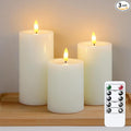 Remote Flameless Flickering Pillar Candles with Candle Grease Effect,Pack of 3 Ivory LED Battery Oprated 2/4/6/8 Hours Timer Real Wax Electric Candles(3x4,5,6 Inches)