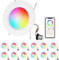 Color Changing LED Can Lights,12Pack Retrofit LED Recessed Lighting 5/6inch,13W 1050LM Smart Recessed Can Lights,Compatible with Alexa,Bluetooth APP Control,for Bedroom Kitchen Living Room