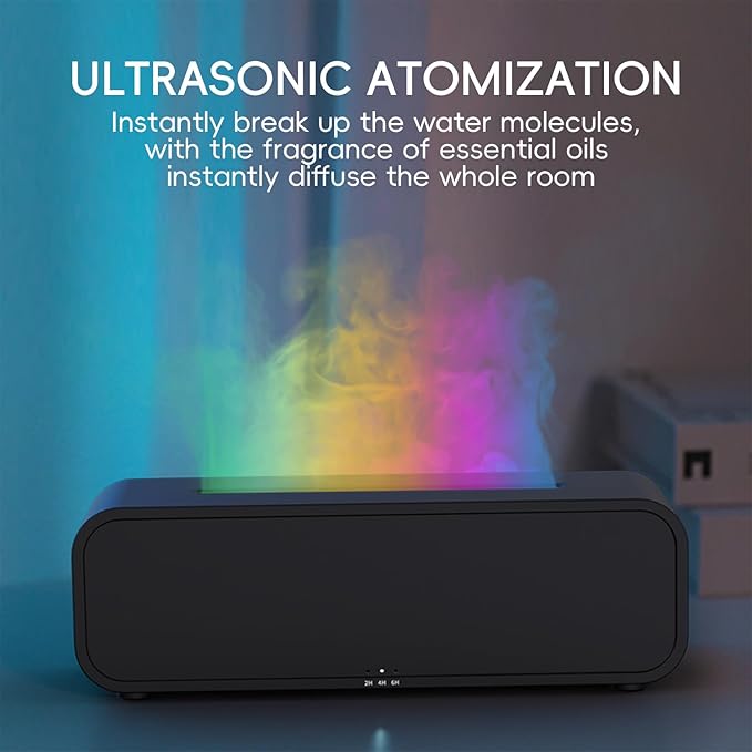 Essential Oil Diffuser, Flame Fire Oil Diffuser, 250ml Cool Mist Aromatherapy Humidifier, Scent Aroma Diffuser with 7 Colors Light, Remote Control, Timer & Auto-Off for Home Room (Black)