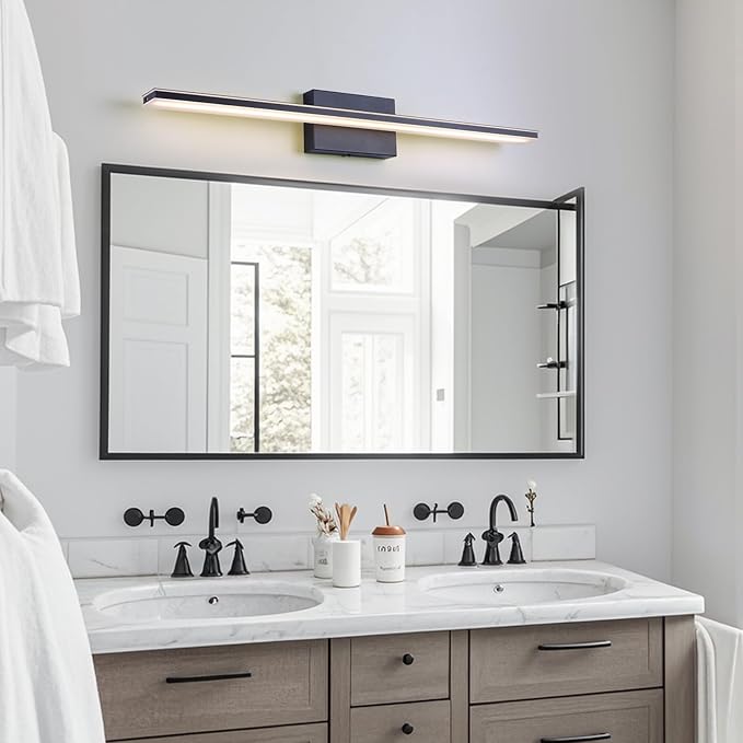 LED Modern Bathroom Vanity Light Dimmable 5CCT Bathroom Light Fixture Over Mirror, Black Bar Vanity Light for Bathroom Mirror Restroom(31.5 inch, 24W)