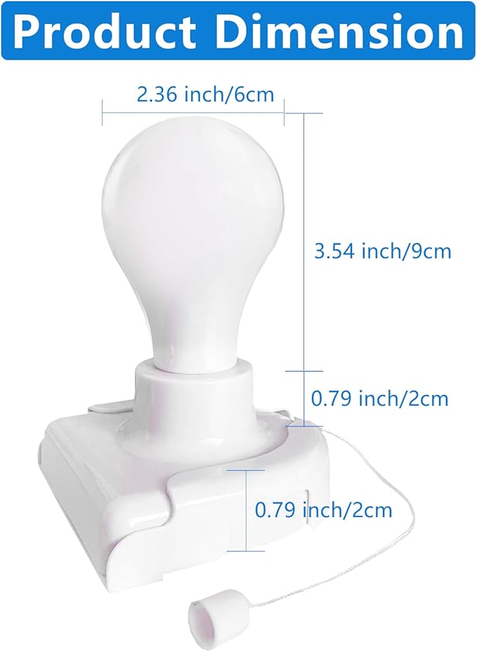 4 Pack Stick-Up Battery Operated Light Bulb, Wireless LED Closet Light Bulb, Self Adhesive Wall Mounted Light Fixture with Pull Chain for Cabinet Bedroom Living Room Kitchen, Milk White Cover