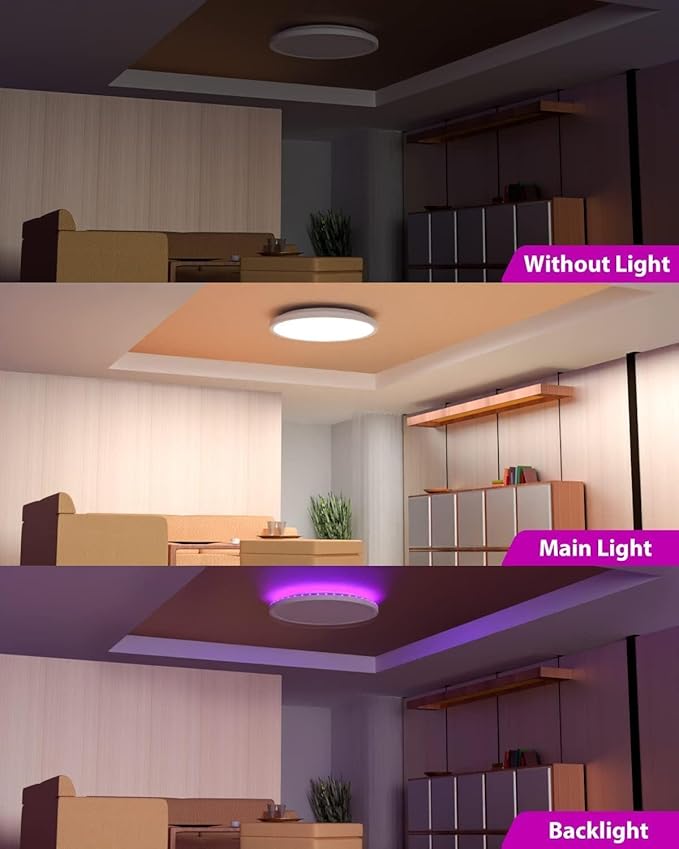 zemty 12Inch RGB Ceiling Light with Remote, 24W 2400LM 3000K-6500K Color Changeable, Dimmable LED Light Fixture Flush Mount, Round Surface Ceiling Lamp for Kids Gaming Room Bathroom