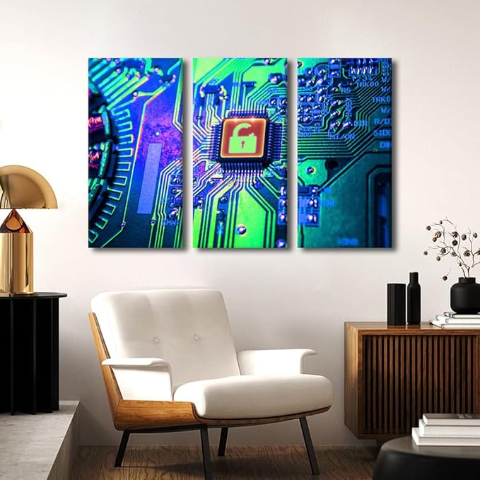 Canvas Wall Art Wall Decor Information Technology 3 Piece Technology Wall Art CPU Concept Contemporary Home Decor for Office Canvas Art Circuit Board Poster Printings Framed Ready to Hang(24"Wx36"H)