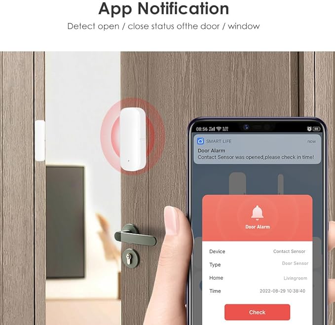 Mengshen 2 Pack WiFi Door Window Sensor Smart Contact Sensor with App Alerts for Home Security Works with Tuya Smart Life Devices Compatible with Alexa Google Home