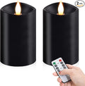 2PCS, 3 x 5 inches Flameless Candle with Remote Control, 3D Flickering Wick, Real Wax Pillar LED Candles, Battery Operated Candles,with Timer,for Holiday Home Decor, Black