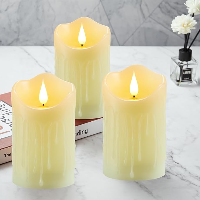 Flameless Candles, Battery Operated Candles with Remote and Timer, 3" x 6", Set of 2, LED Candle Electric Pillar Candle, Ivory Real Wax for Home, Wedding, Christmas