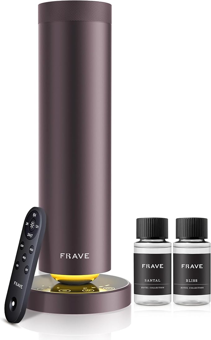 Tower Waterless Scent Diffuser & Oil Kit, 2000 Sqft Coverage, Hotel Diffuser with Bliss & Santal Aroma Oil for Large Room, Home Office, Hotel, Remote & App Control Cold Air Machine, Sandstone