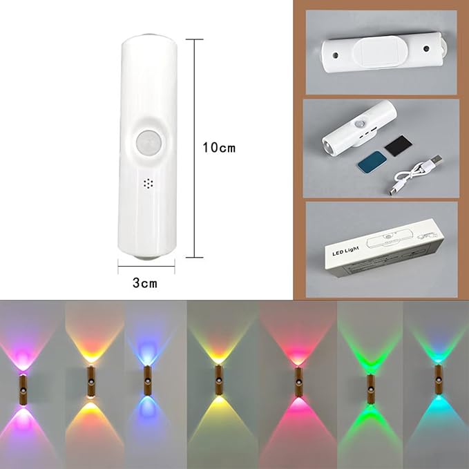 Motion Sensor Wall Lamp - Smart Indoor Night Light Wall Light, Stair Light Rechargeable Sensor Bathroom Light for Bathroom, Bedroom, Living Room, and Courtyard (1Pcs,White, 7 Colors)