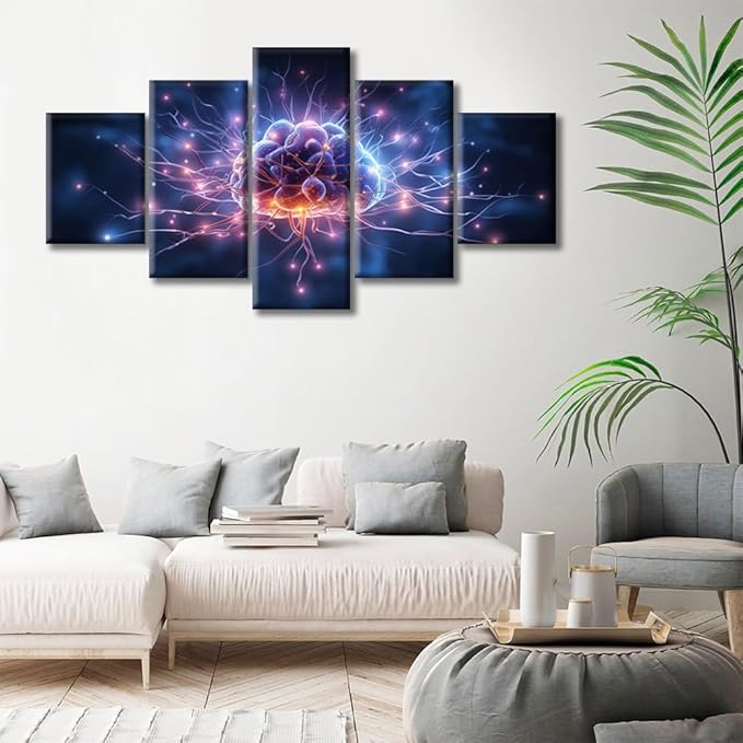 Wall Decor Brain Nervous System Canvas Wall Art Luminescent Junction Nerve Modern Artwork for Office Brain Picture Print on Canvas Framed Ready to Hang for Living Bedroom, (60"Wx32"H)