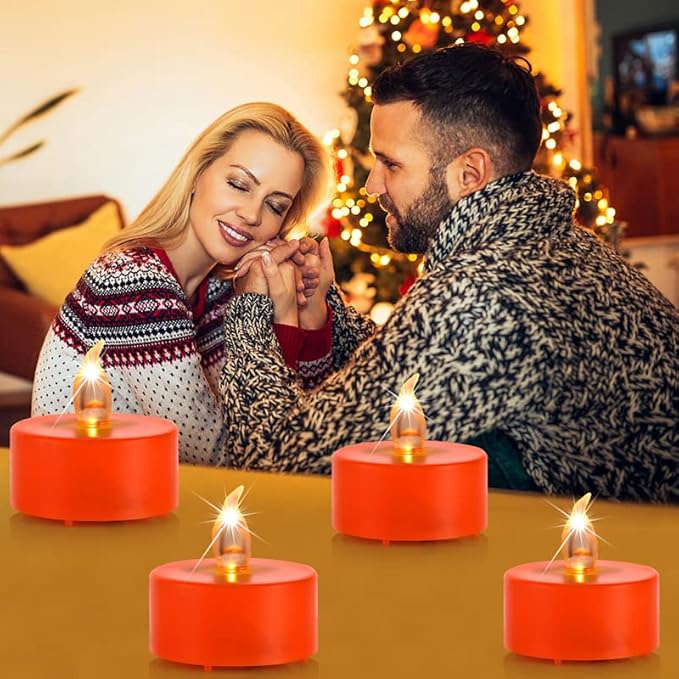 Battery Operated Tea Lights Candles: 24 Pack Realistic and Bright Flickering Holiday Gift Flameless LED Electric Candles for Seasonal & Festival Party Home Decoration Orange