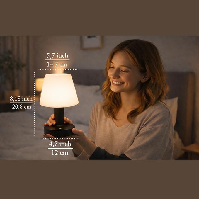 Cordless Table Lamp, Rechargeable Table Lamp, Waterproof Shower Lamp, 5200mAh Small Table Lamps, 3-Color Dimmable Touch Light, Portable Outdoor and indoor table lamp, Bedside night light (Black)
