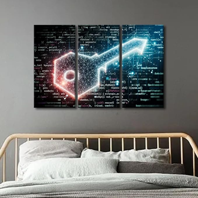 Framed Wall Art for Living Room 3 Piece Security Concept Pictures Print on Canvas for Living Room Decoration, Artificial Intelligence Artwork Gallery-Wrapped Ready to Hang, 42" Wx28 H
