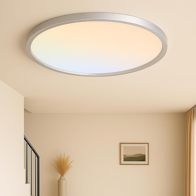 MOONSEA Flush Mount LED Ceiling Light Fixture Brushed Nickel 32W, 16 Inch Dimmable 3000K-4000K-6500K 3 Color Selectable Ceiling Lamp 3200LM Low Profile Ceiling Light for Kitchen Bedroom Hallway