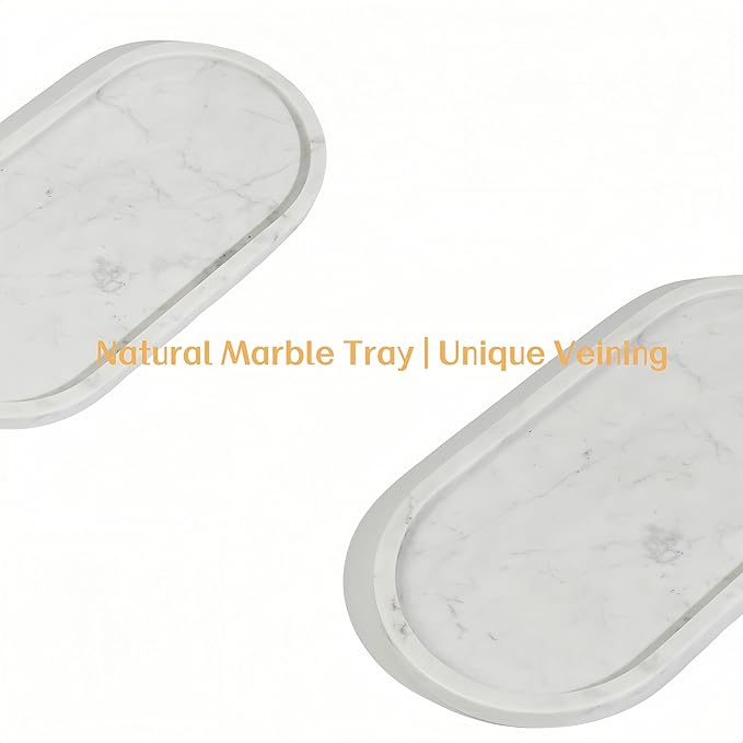 Marble Vanity Tray Organizer - 9.8"x5" Italy Natural Stone Decorative Tray，Jewelry, Perfume & Candle Display Tray，Bathroom Vanity, Dresser Top, Nightstand Decor