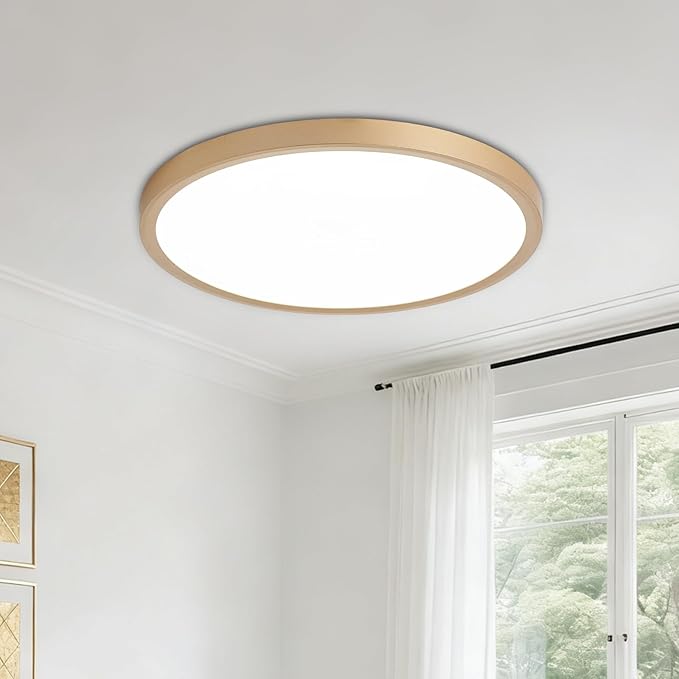 LED Flush Mount Ceiling Light: 12 inch 1Pack Super Slim Dimmable & 5CCT (2700-6500K) Kitchen Lighting Fixtures Ceiling - 24W Gold Low Profile Ceiling Lamp for Bedroom Garage Hallway