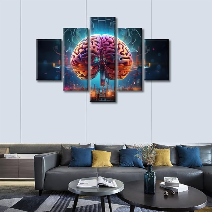 Brain Nervous System Canvas Wall Art Painting Artificial Intelligence and Futuristic Technology Wall Decor for Living Room Print on Canvas Framed Modern Artwork for Bedroom Decorations, (60"Wx40"H)