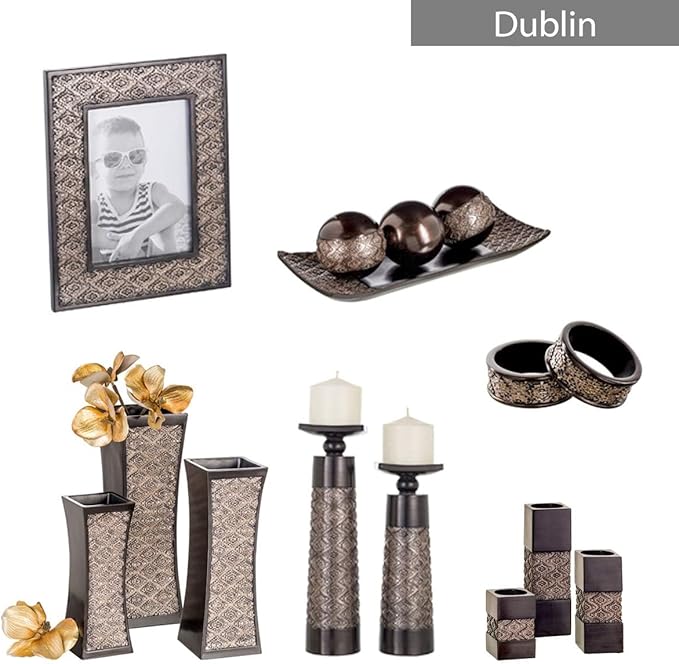 Creative Scents Dublin Brown Decorative Tray & Orb Set - 4-Piece Centerpiece for Living Room, Dining Room & Entry Table Decor